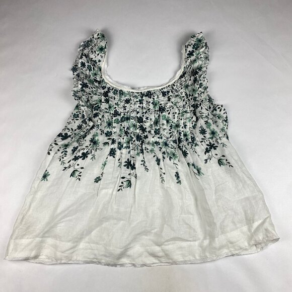 NWT Anthropologie Tank Size XL 100% Linen Floral Print Ruffle - Picture 2 of 11